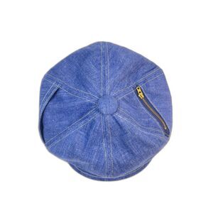 Vintage 1970s Paperboy Hat Blue Denim Pocket Zipper UNION MADE Newsboy